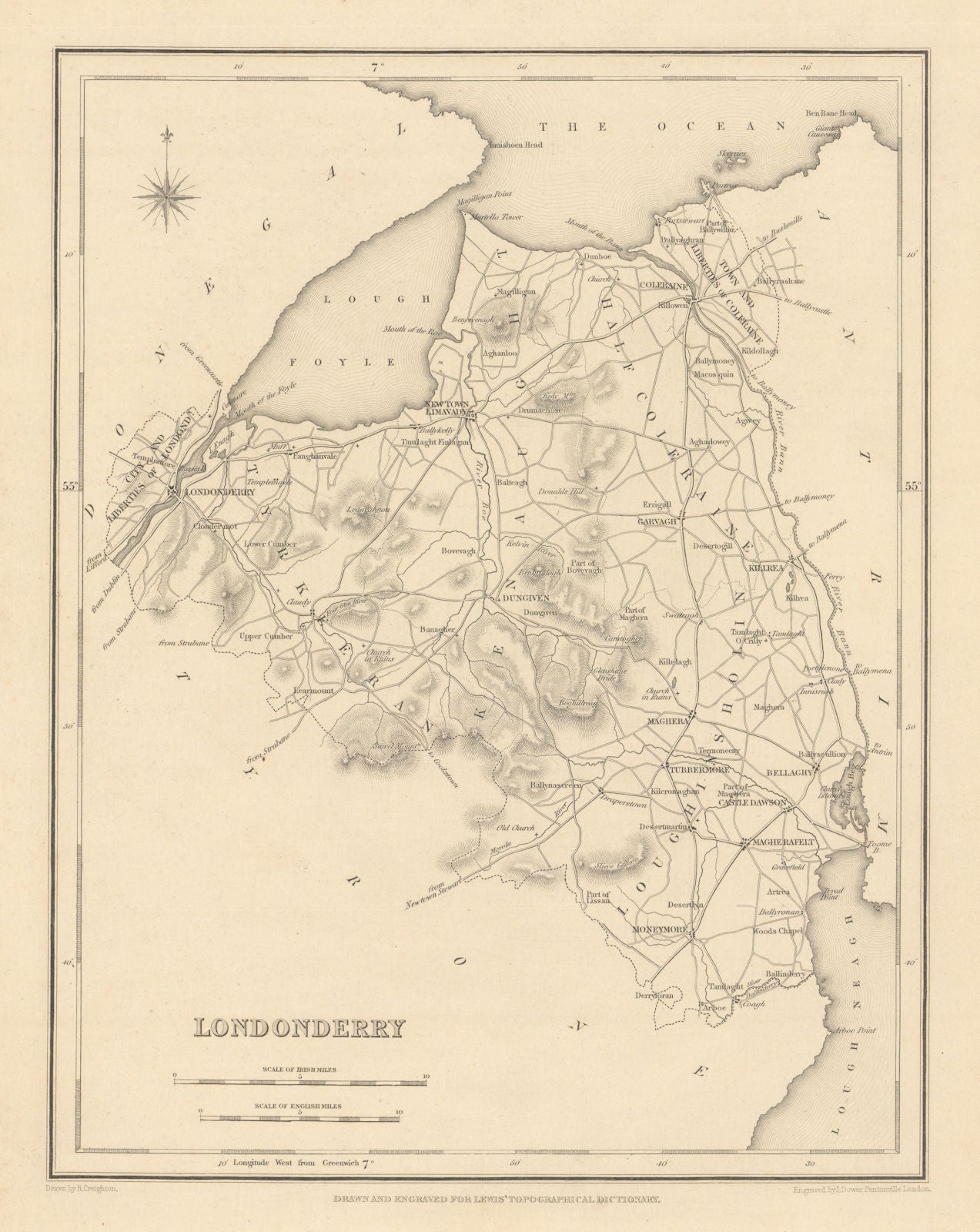 COUNTY LONDONDERRY antique map for LEWIS by CREIGHTON & DOWER - Ulster 1837